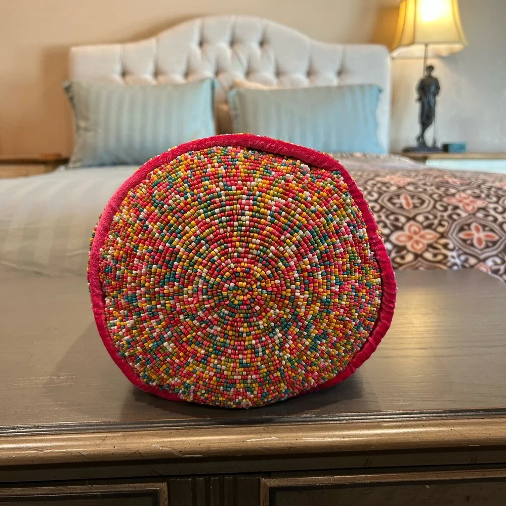 NWT India Colorful Beaded Pillow